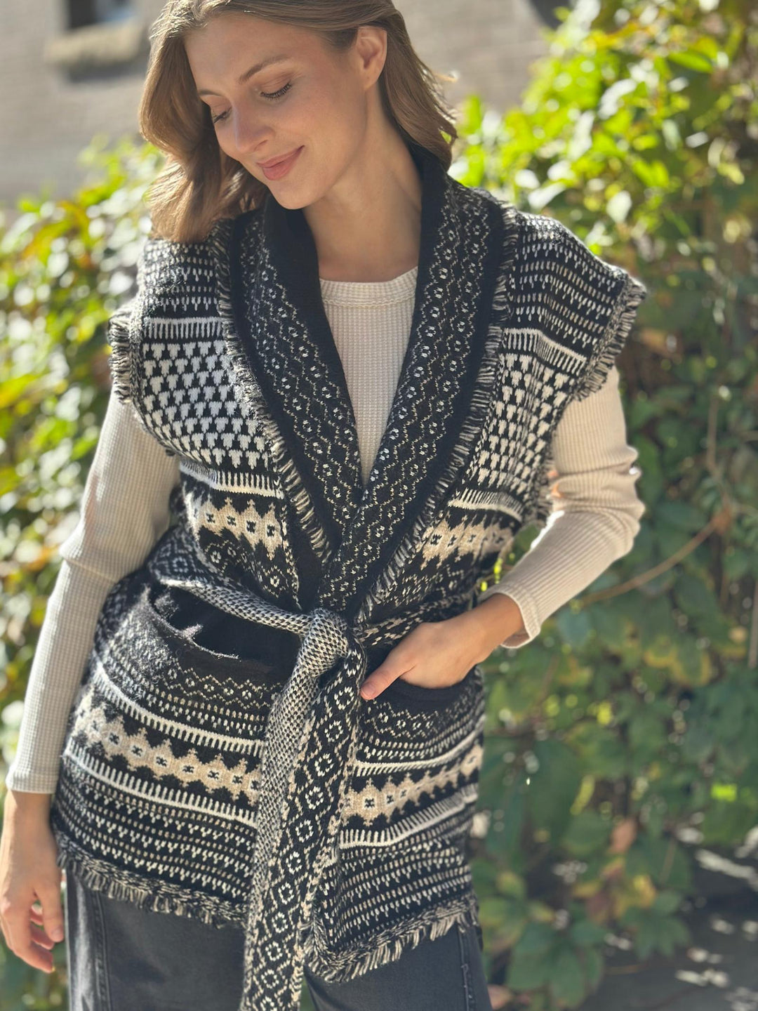 Elan Sleeveless Tie Waist Cardi