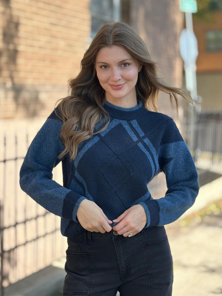 Democracy Long Sleeve Mock Neck Argyle Sweater