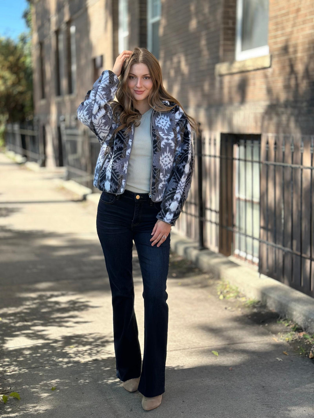 Fair isle Zip Up Fleece Jacket