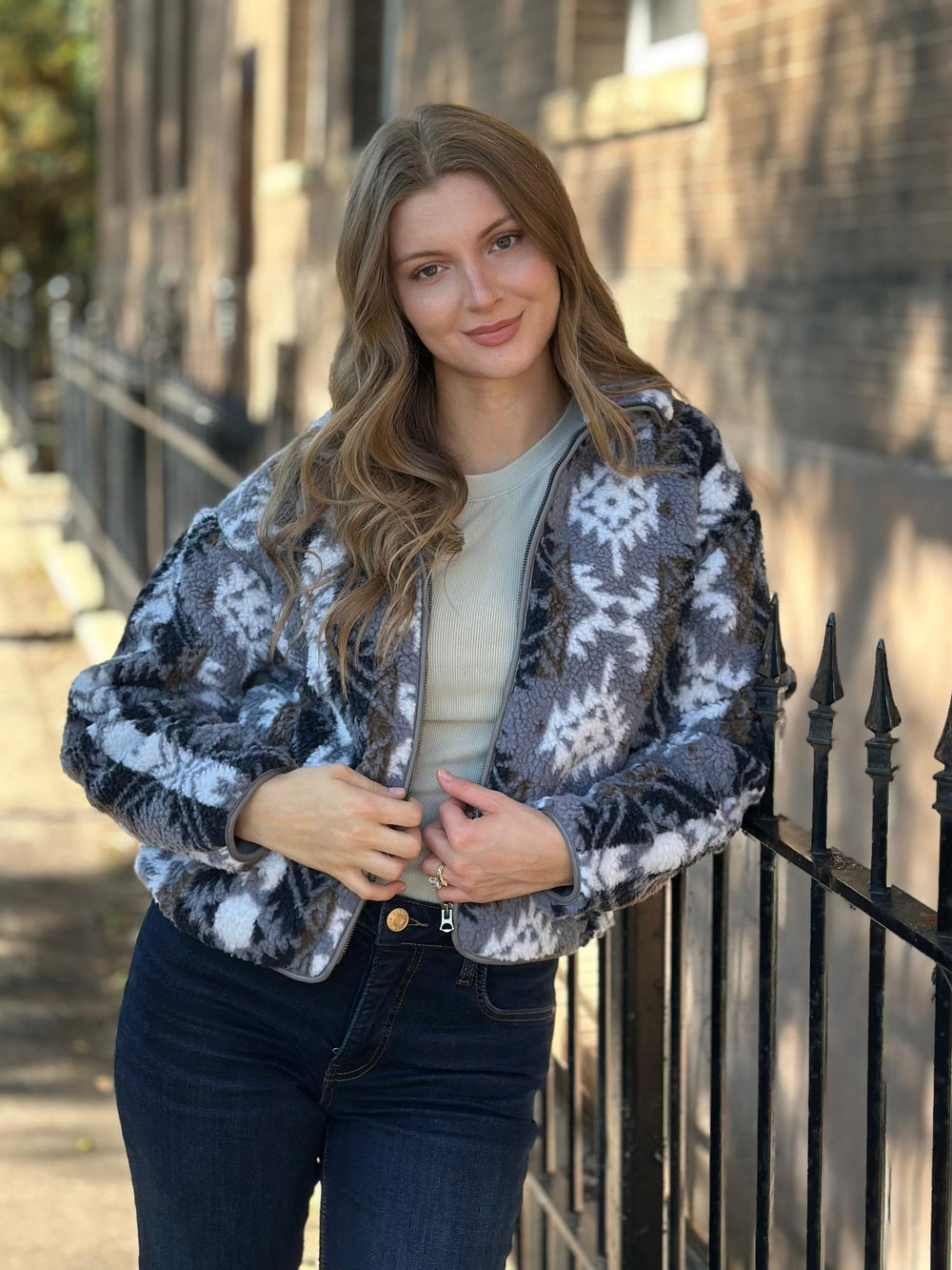 Fair isle Zip Up Fleece Jacket