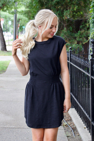 black cinched tshirt dress