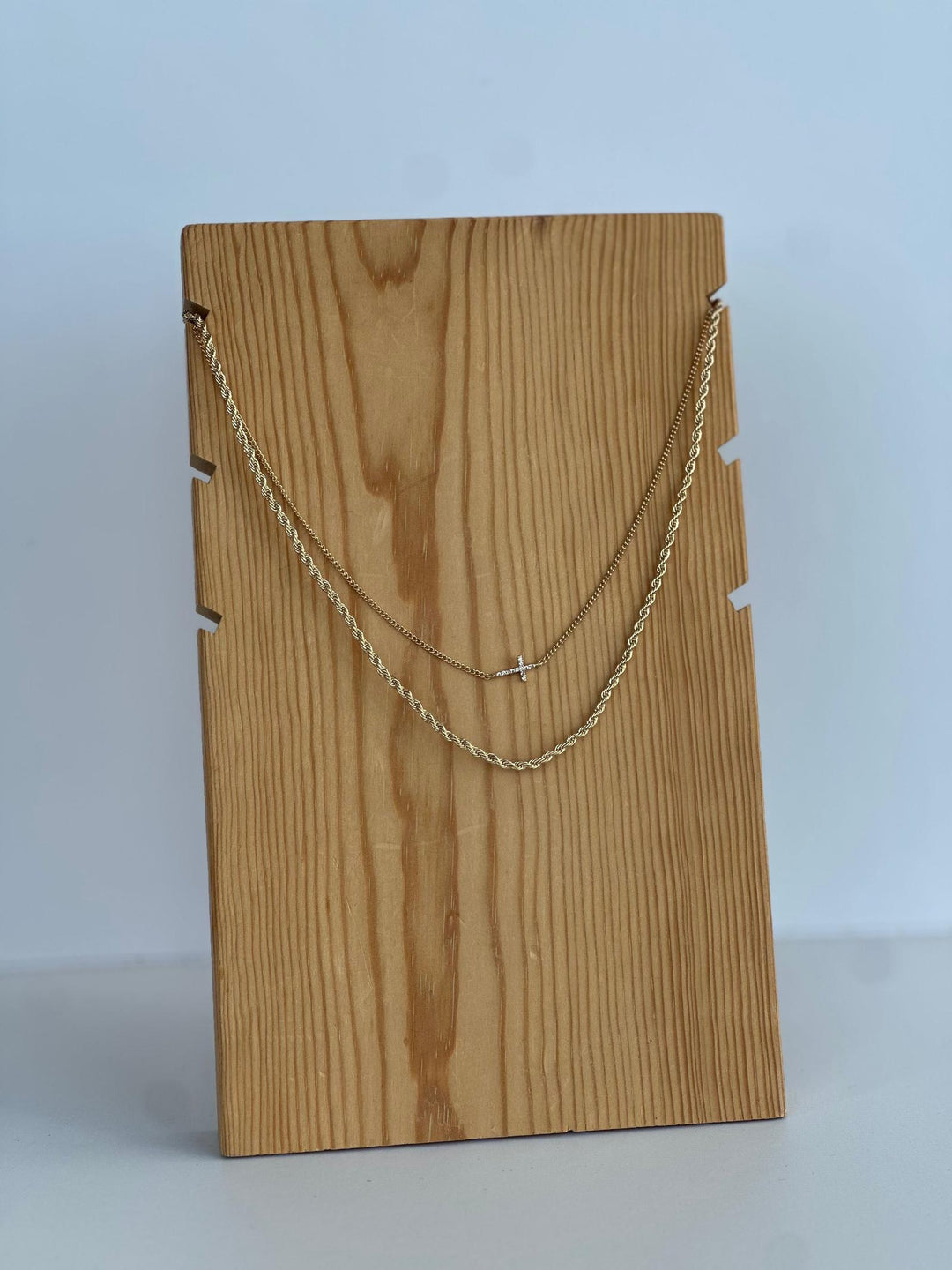 gold braided rhinestone cross chain necklace