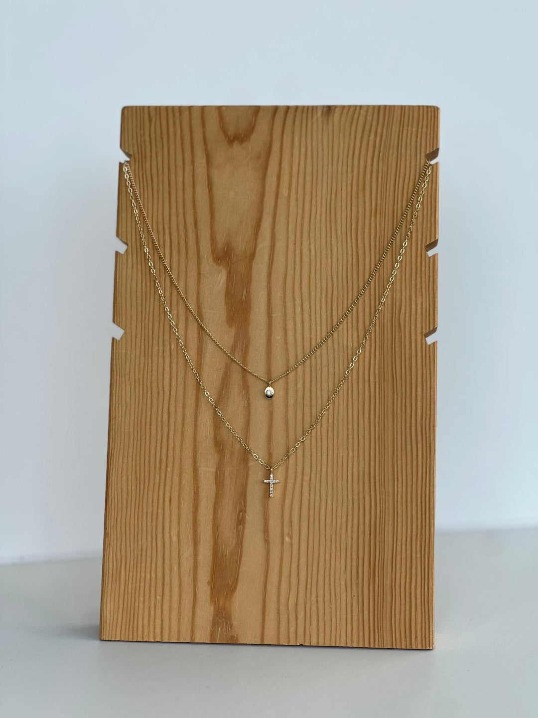 two layer rhinestone cross chain