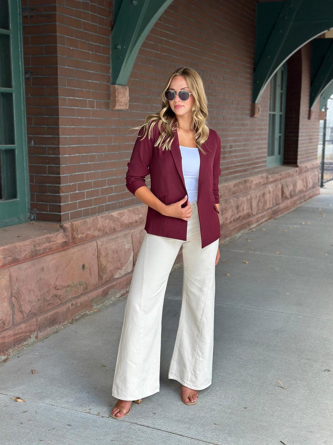 Skies Are Blue Classic Recycled Shirred Sleeve Blazer