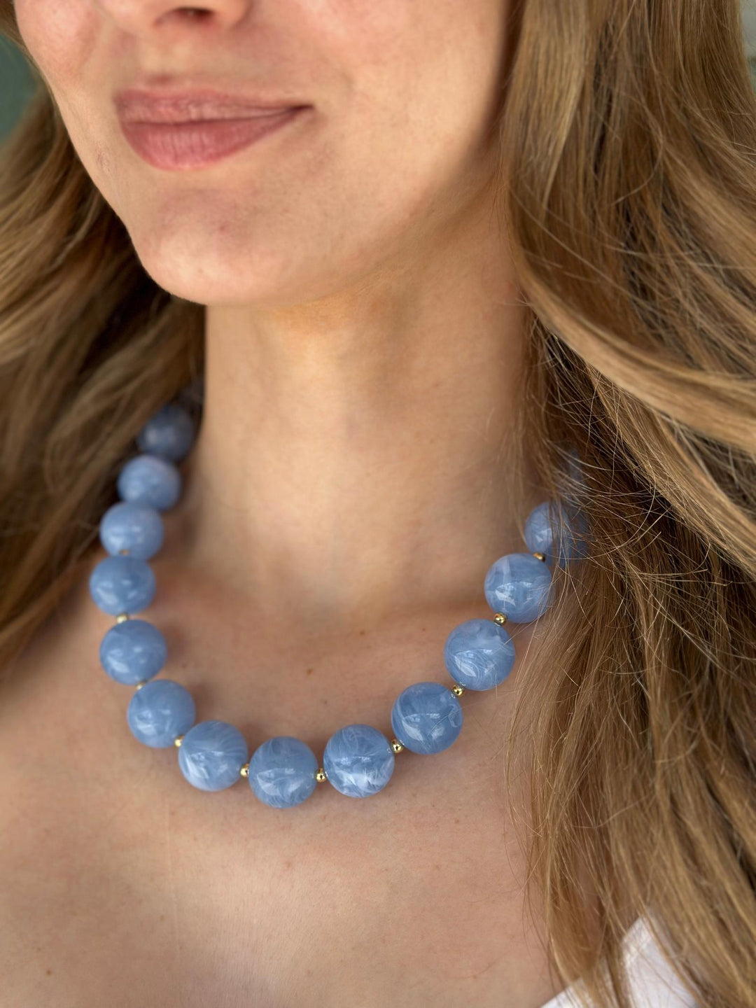 20MM Blue Natural Stone Beaded Necklace