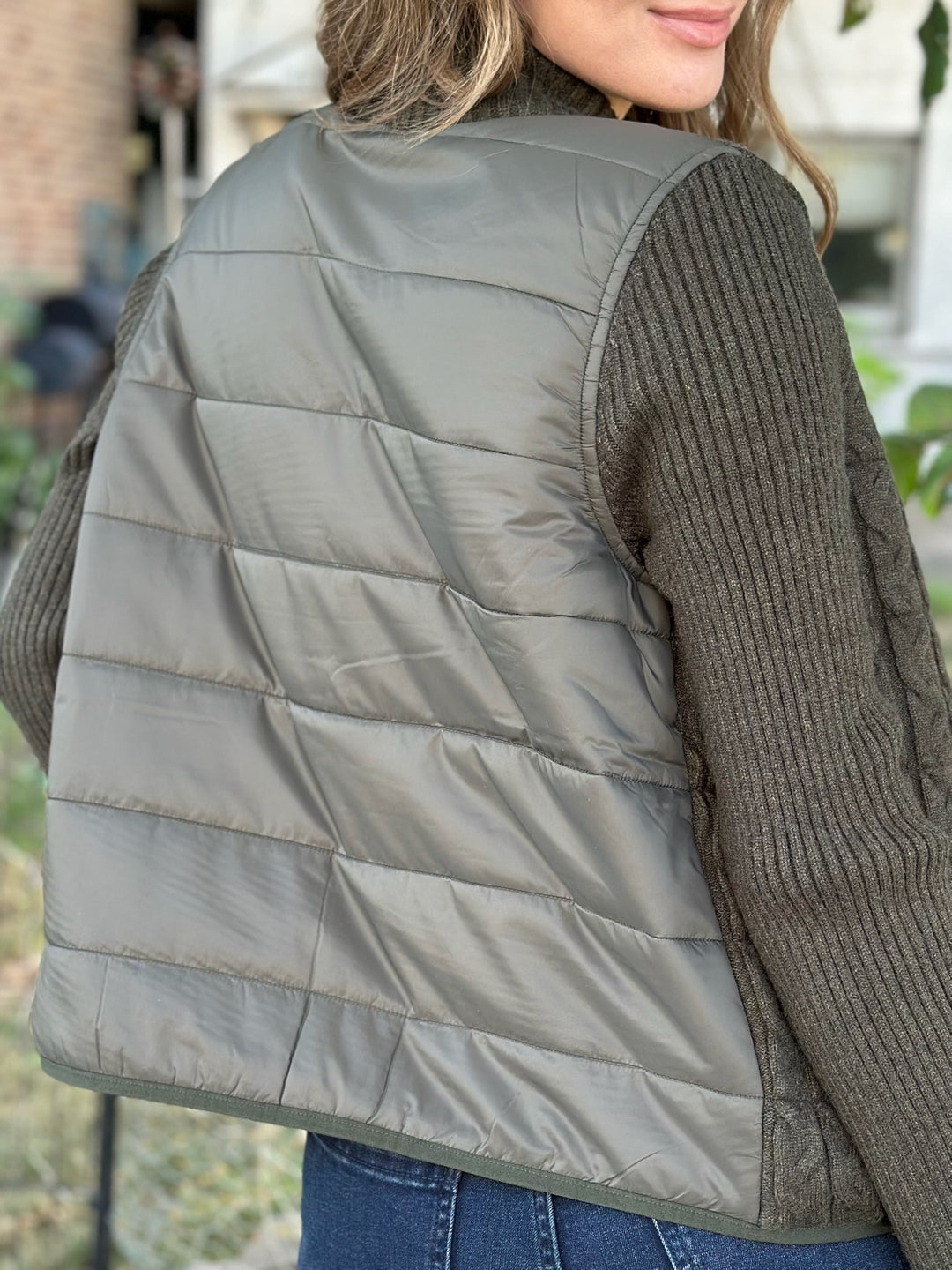 Liverpool Long Sleeve Zip Front Quilted Sweater Jacket