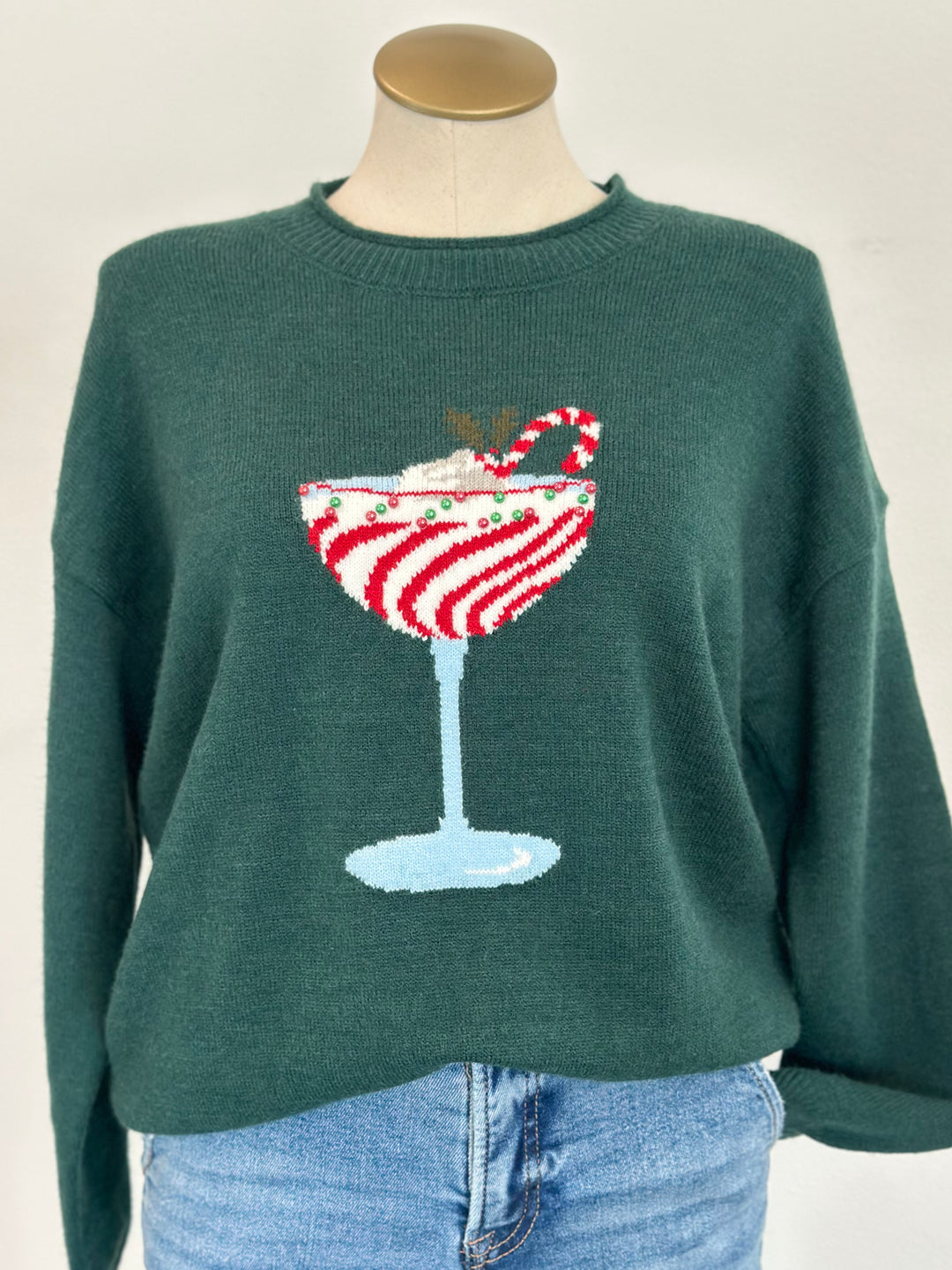 X-Mas Cocktail Roll Up Neck Graphic Sweater