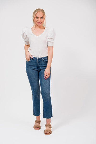 white puff sleeve top