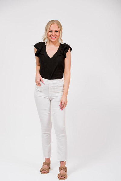 black solid v-neck