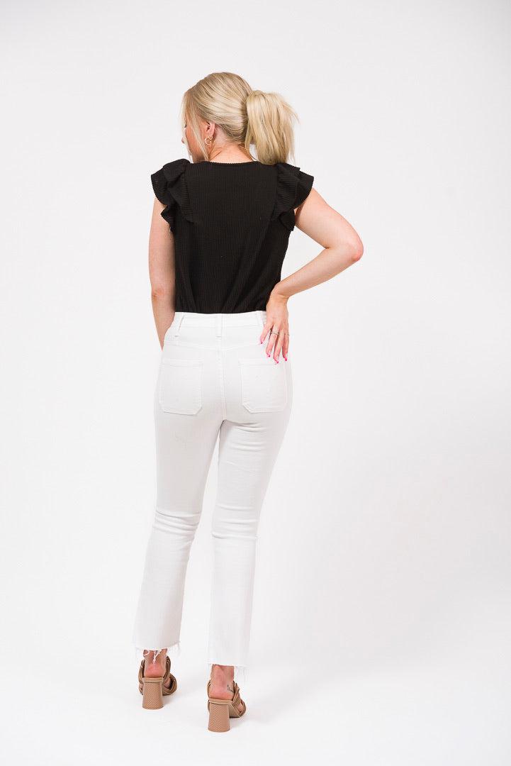 textured black short sleeve top