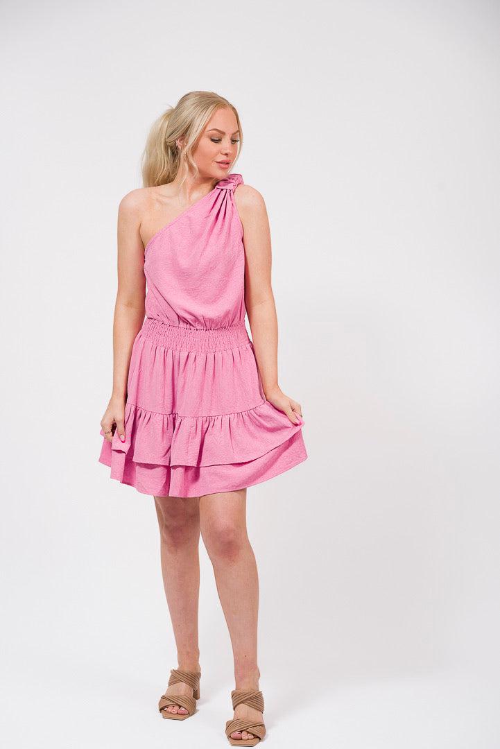 colorful one shoulder dress