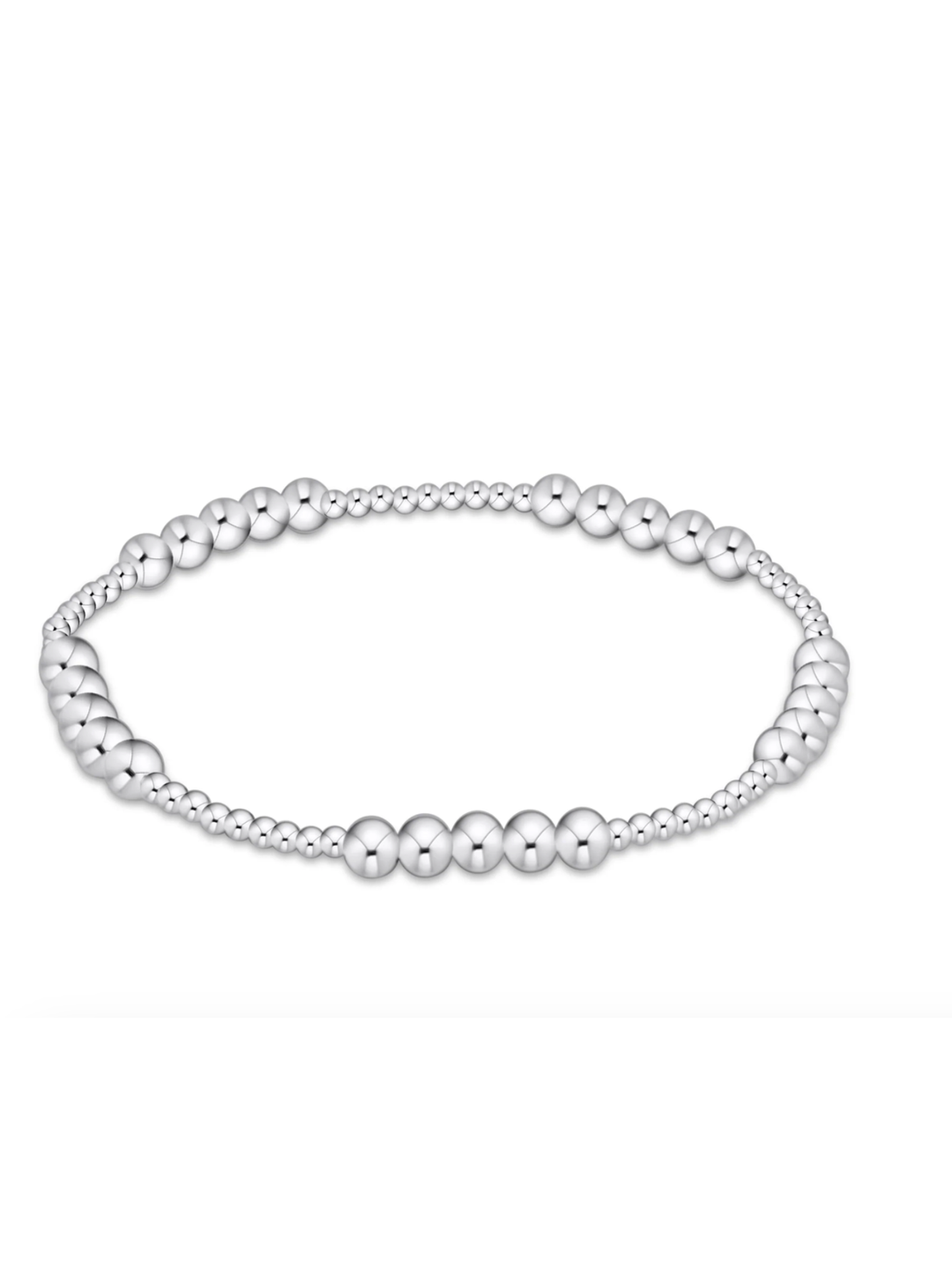 A silver beaded stretch bracelet featuring alternating smooth and textured round beads, displayed on a clean white background.
