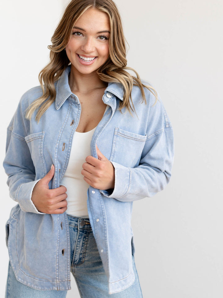 acid washed knit shacket