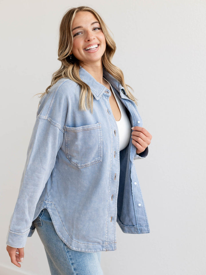 acid washed knit shacket