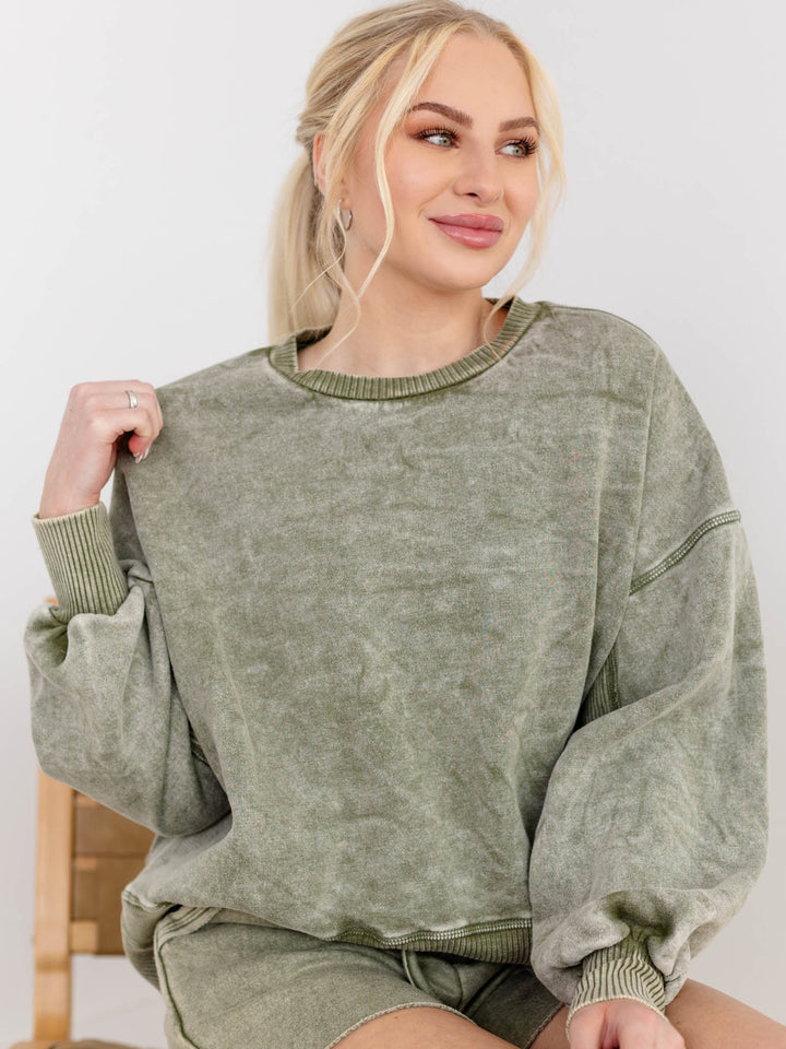 Acid Wash Fleece Oversized PulloverKnit tops