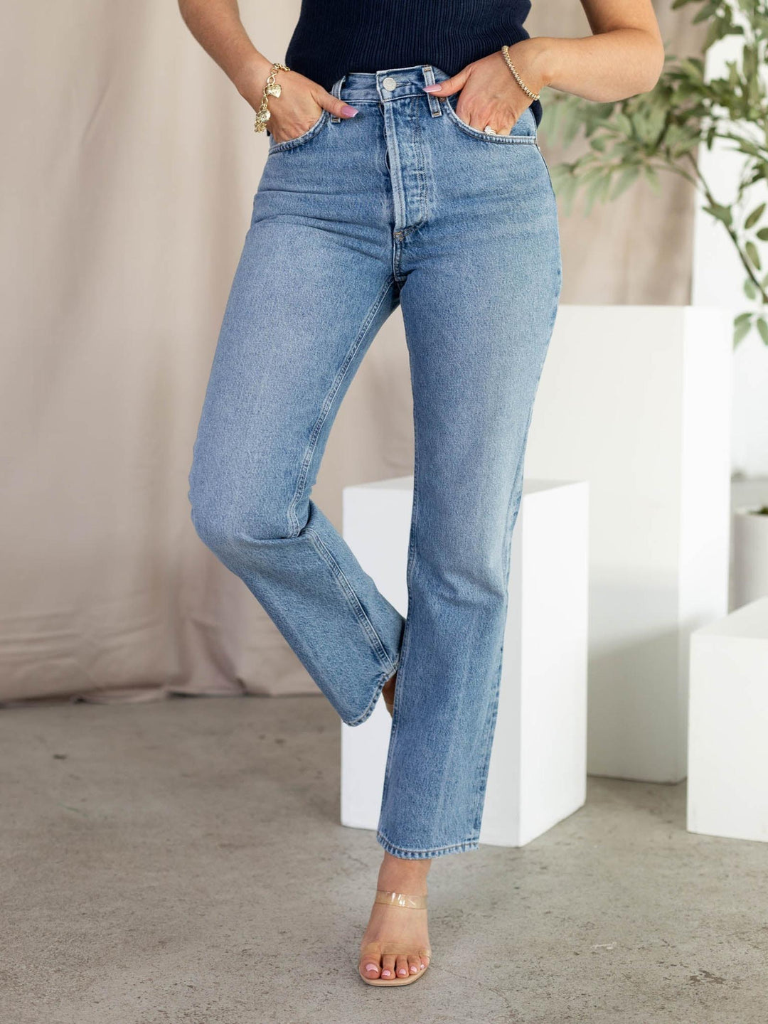 light wash straight leg agolde denim