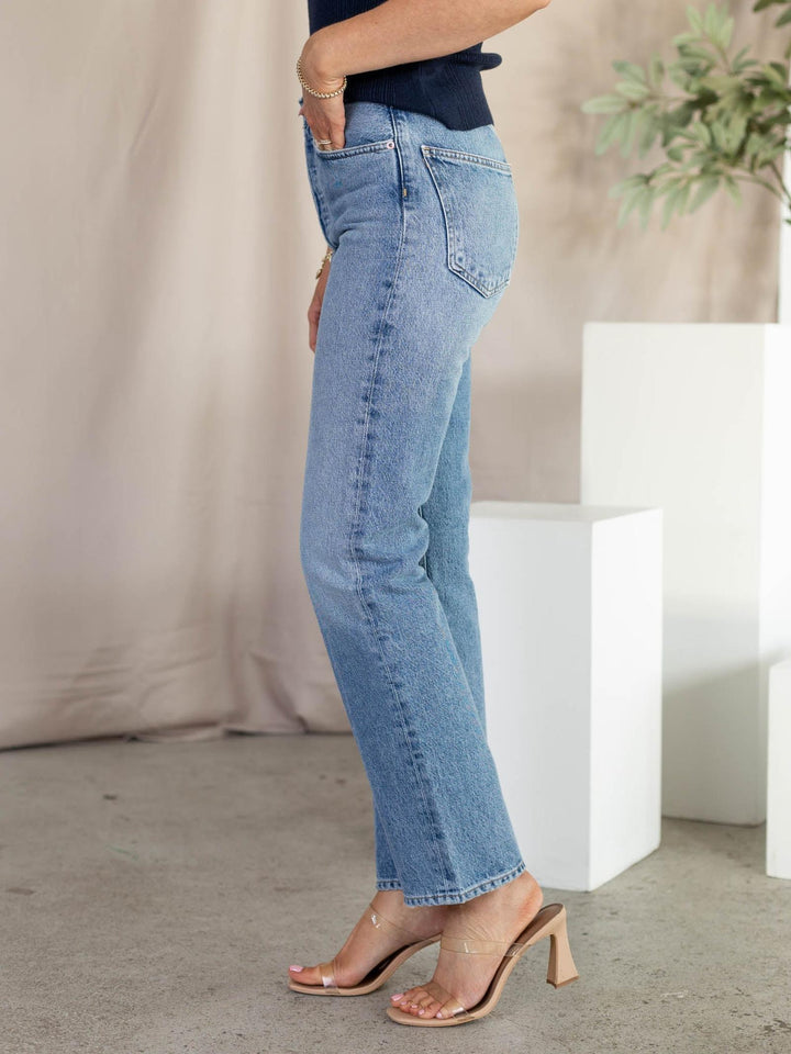 light wash straight leg agolde denim