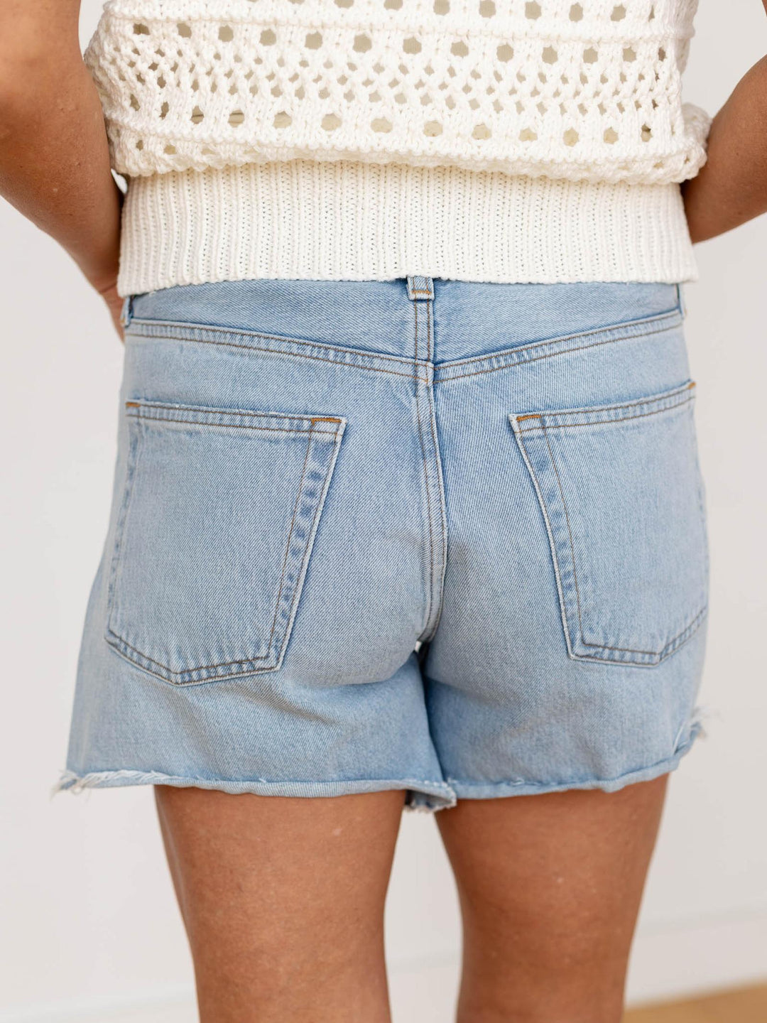 light wash denim shorts