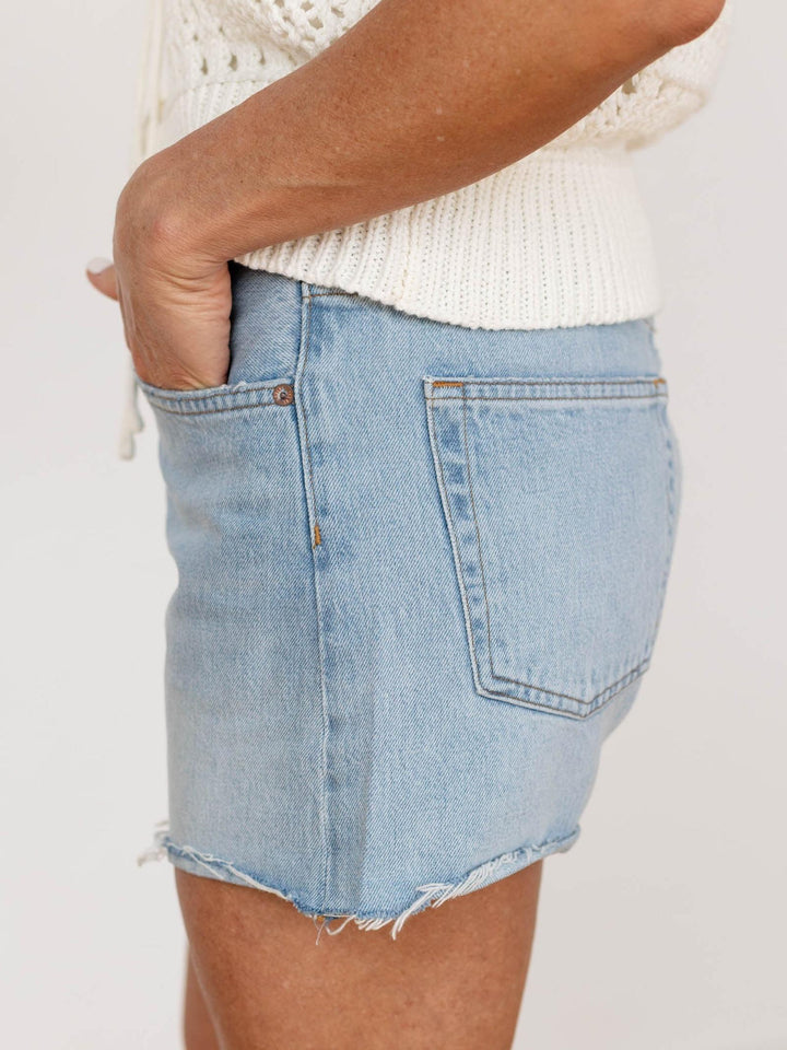 light wash denim shorts