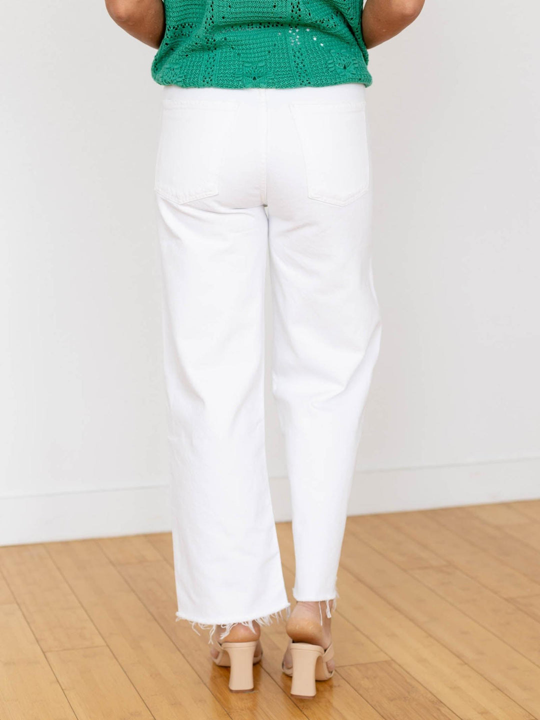 white frayed hem wide leg denim