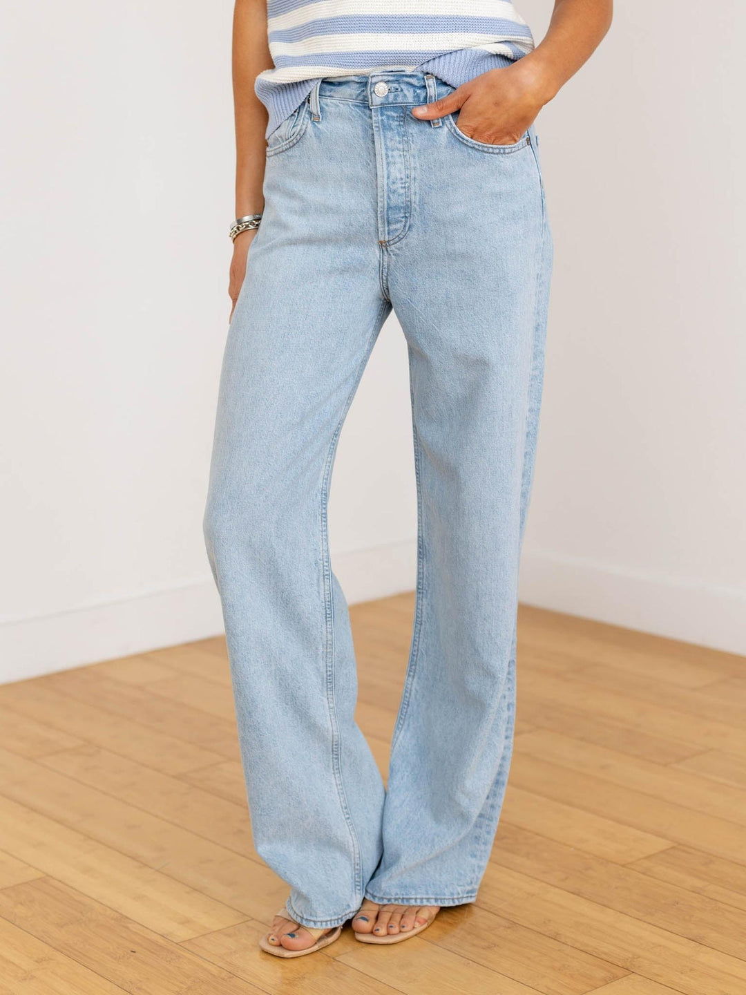 wide leg light wash denim