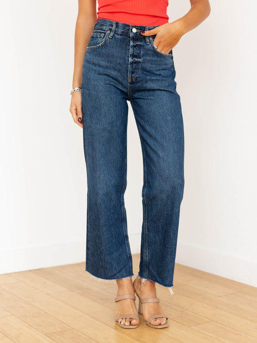 dark wash wider leg jeans