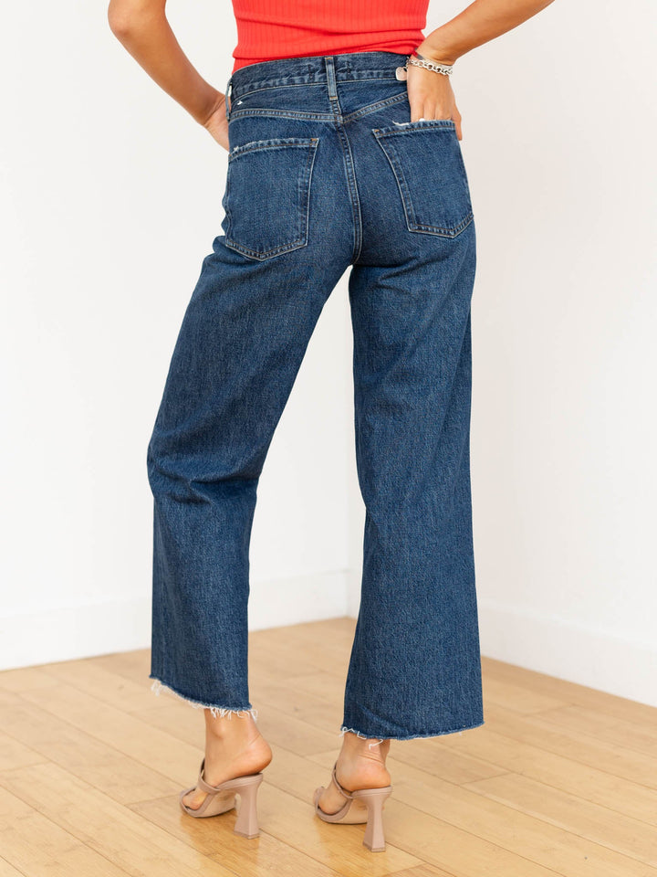 dark wash wider leg jeans