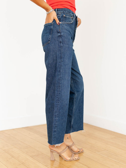 dark wash wider leg jeans