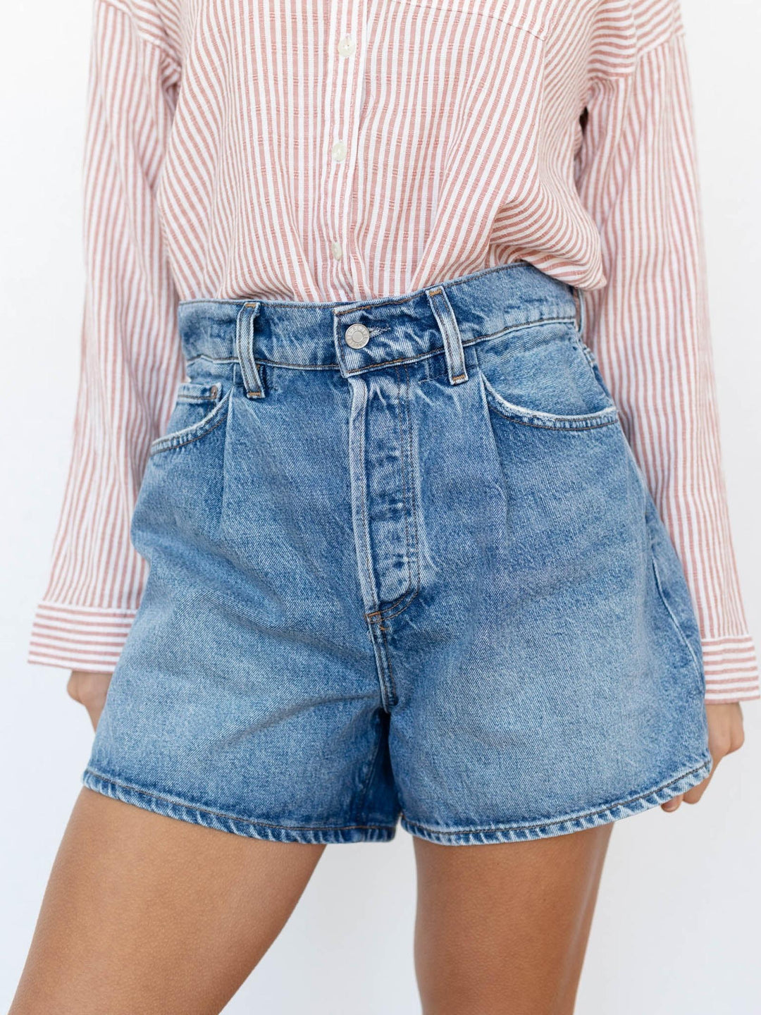 agolde paper bag denim shorts