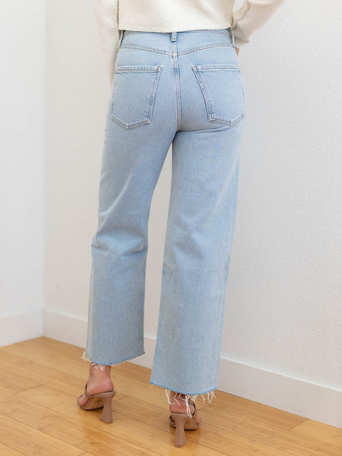 light wash high rise wide leg denim