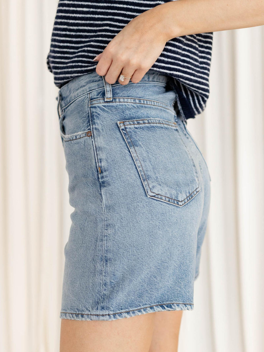 medium wash denim short
