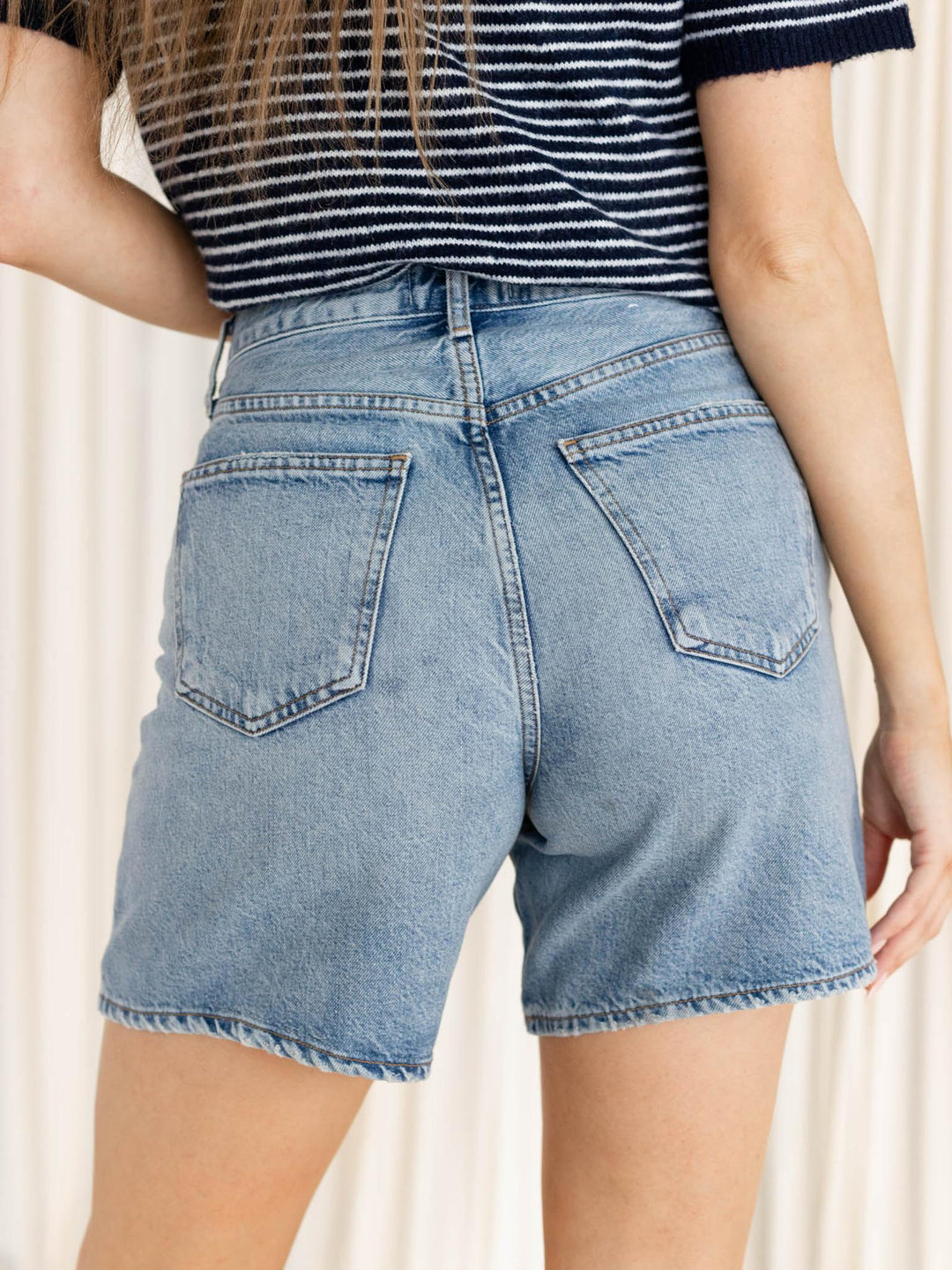 medium wash denim short