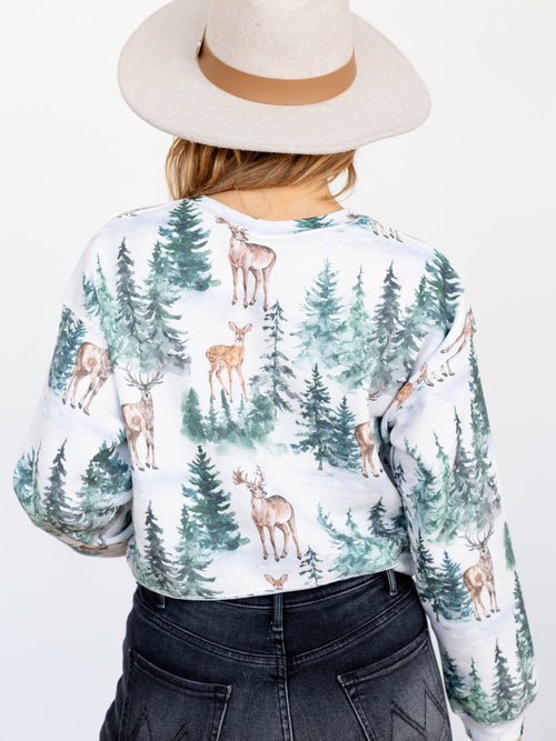 deer winter printed sweatshirt
