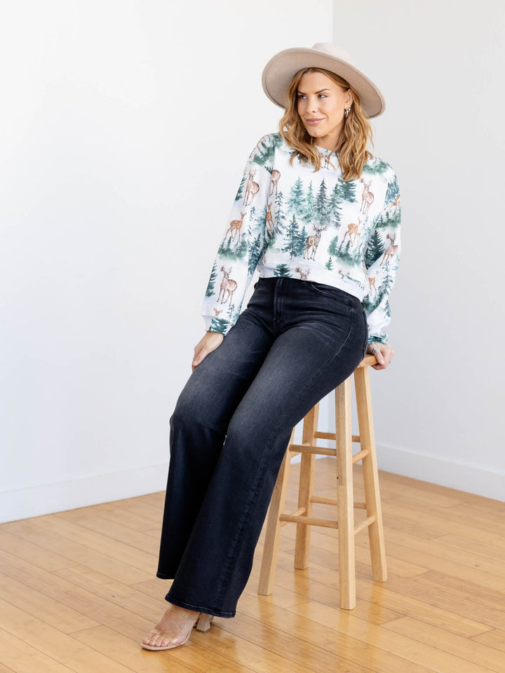 deer winter printed sweatshirt