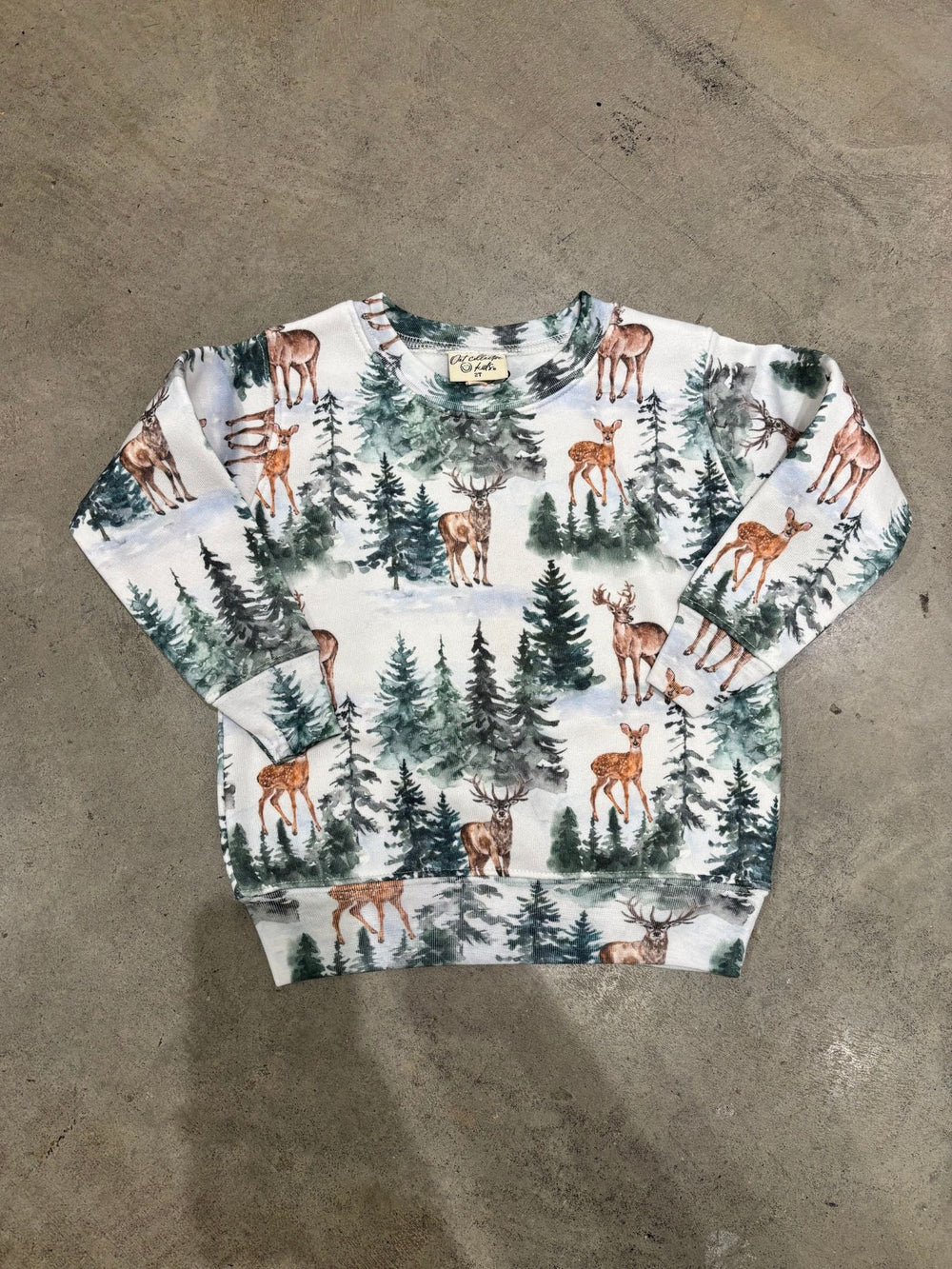 deer and tree printed toddler sweatshirt