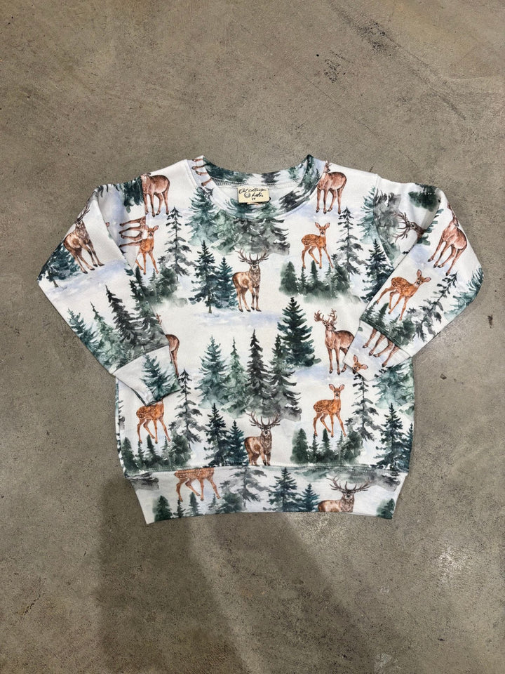 deer and tree printed toddler sweatshirt