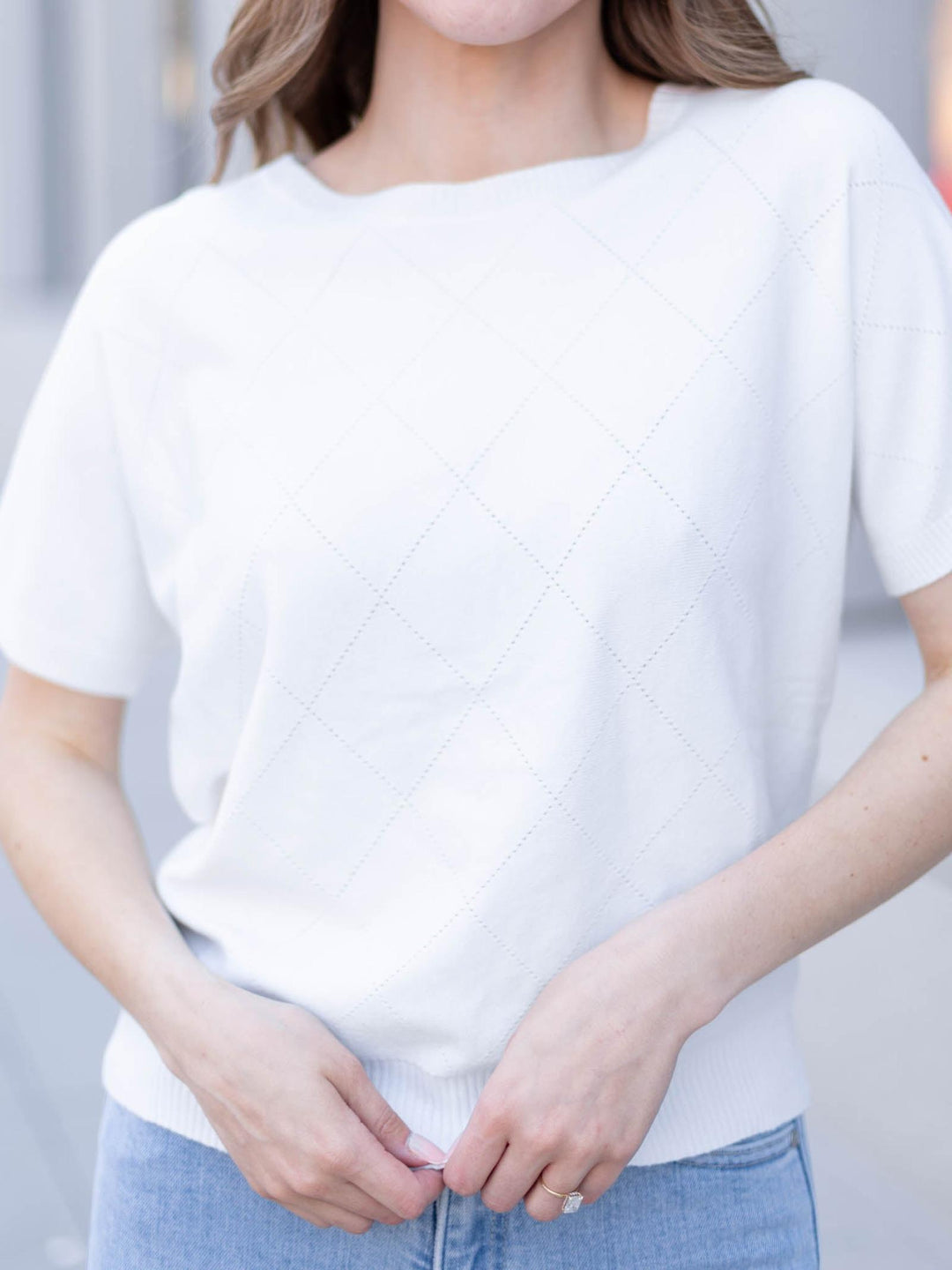 white dimaond pattern pointelle top