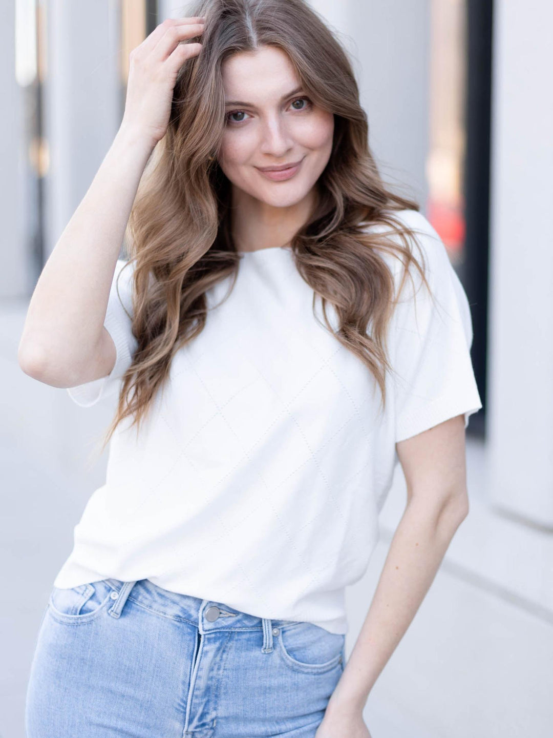 white dimaond pattern pointelle top