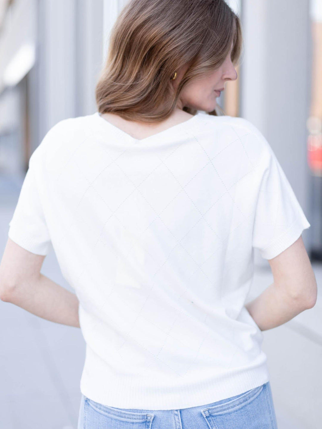 white dimaond pattern pointelle top