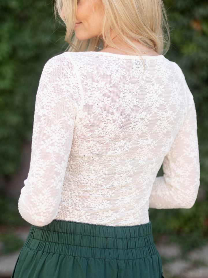 Allie Rose Heirloom Floral Mesh Knit Long Sleeve Top