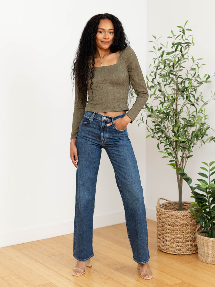 Allie Rose Knit Embroidered Lace Square Neck