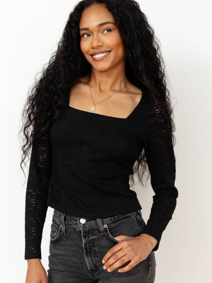 Allie Rose Knit Embroidered Lace Square Neck