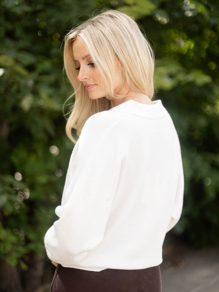 Allie Rose Long Sleeve Fine Gauge Polo Sweater