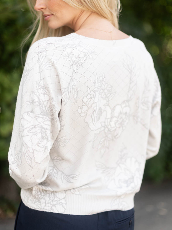 Allie Rose Pointelle Fine Gauge Floral Sweater