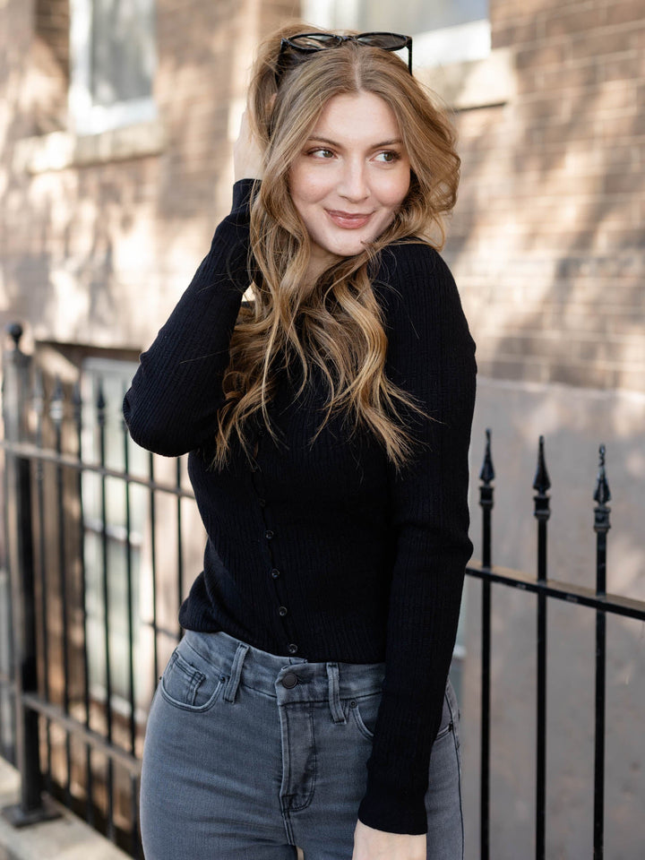 black ribbed button up cardi