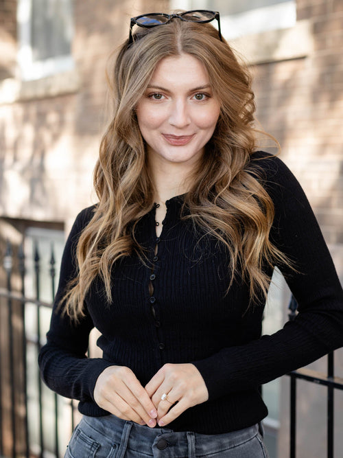 black ribbed button up cardi