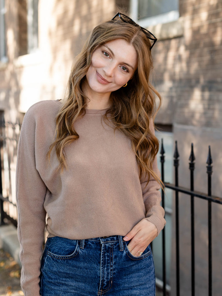 neutral waffle knit top