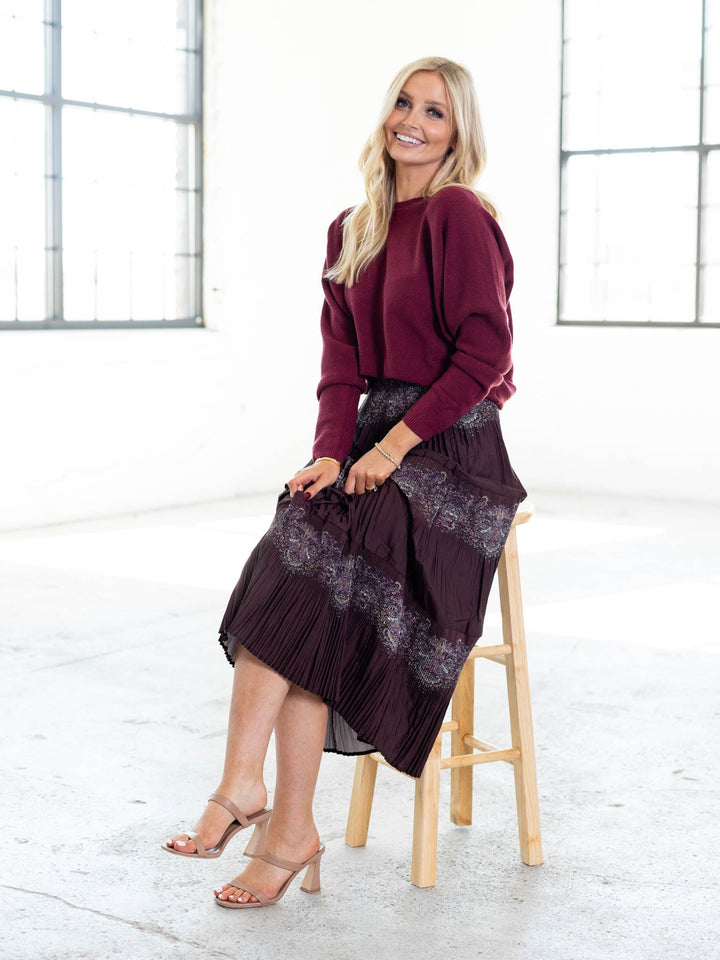 dark wine colored waffle knit top