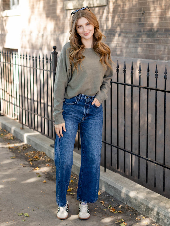 dusty sage waffle knit top