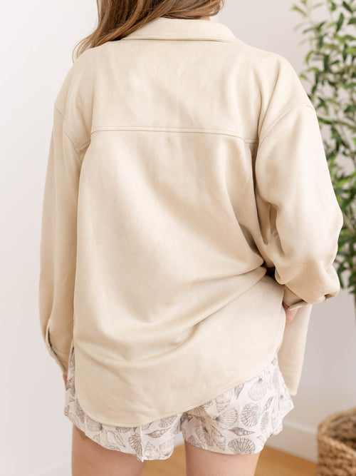 neutral faux suede shirt jacket